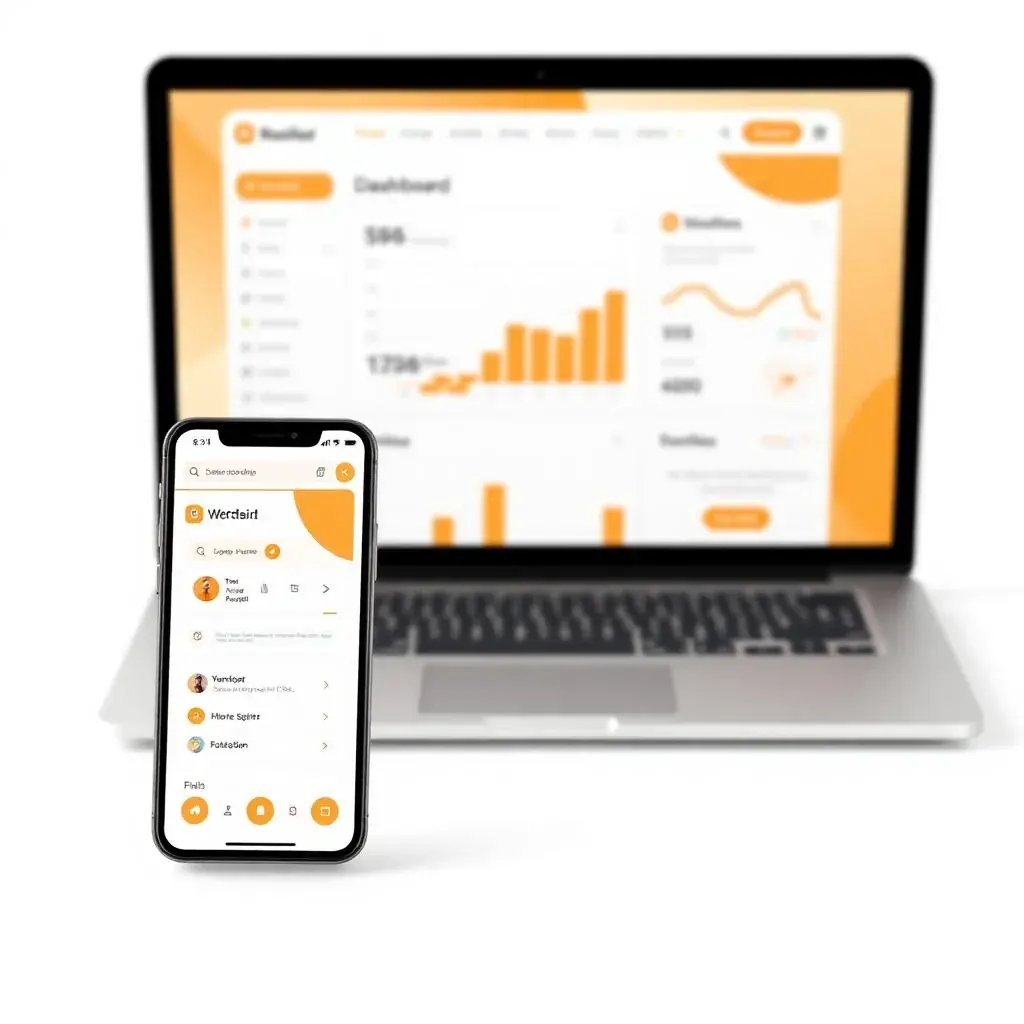 PixelLab UI/UX design showcase on laptop and mobile devices